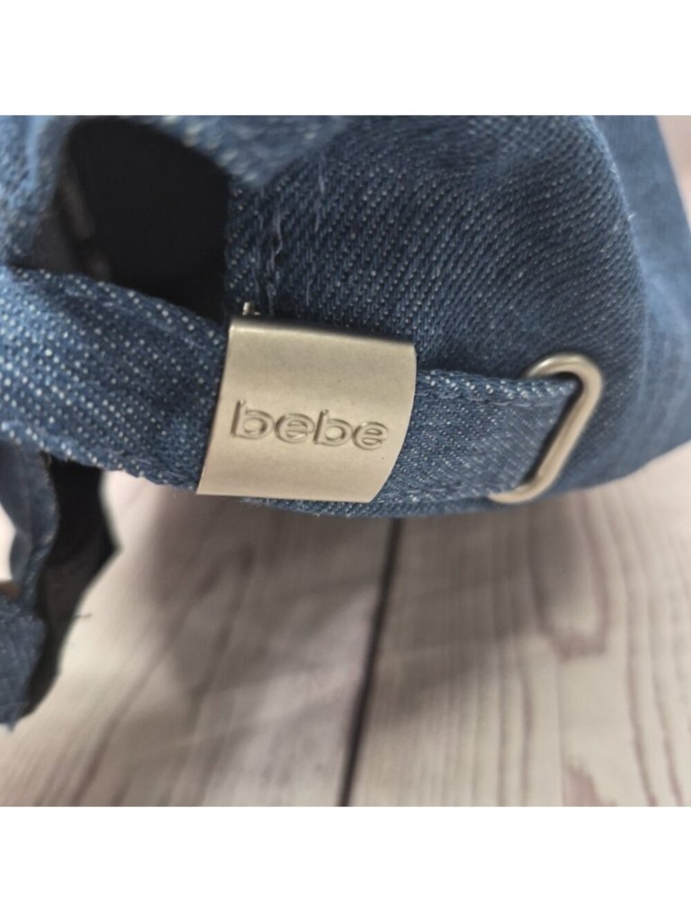 New BEBE Rhinestone Bling Blue Denim Women's Adjustable Hat~Spell Out All Over - Picture 4 of 6